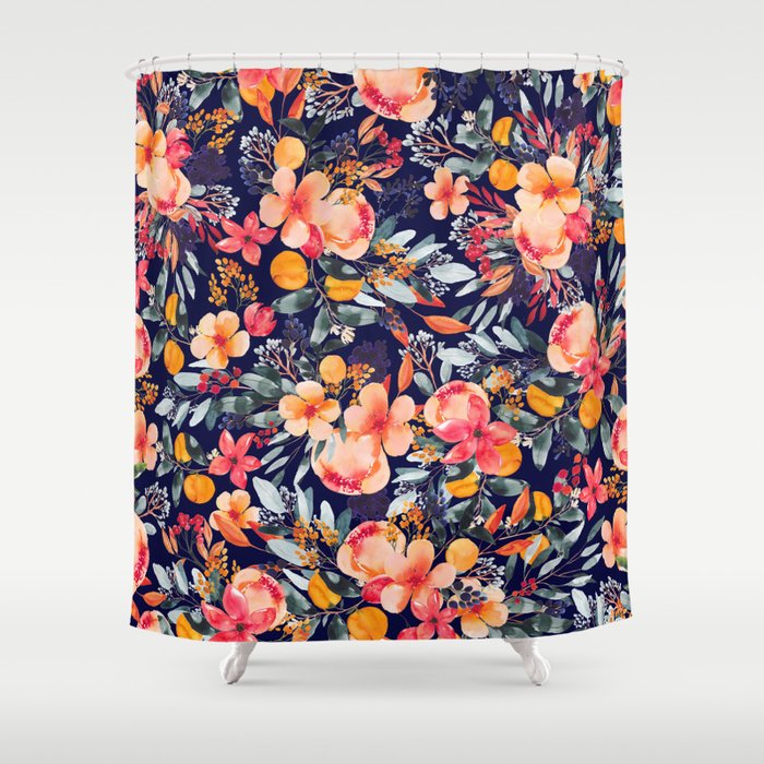 Navy Floral Shower Curtain