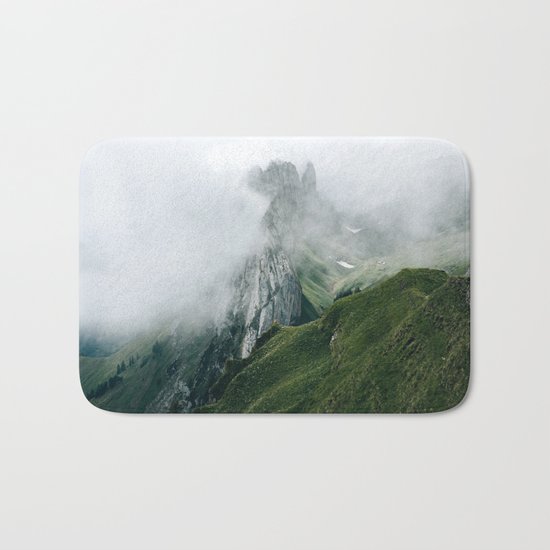 Switzerland Mountain Range in the Clouds - Landscape Photography Bath Mat