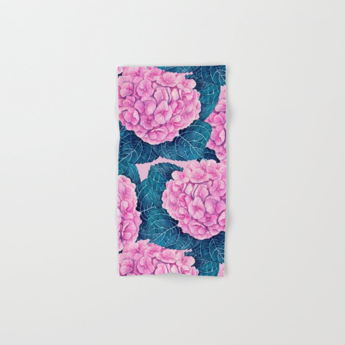 Hydrangea watercolor pattern, pink and blue Hand & Bath Towel