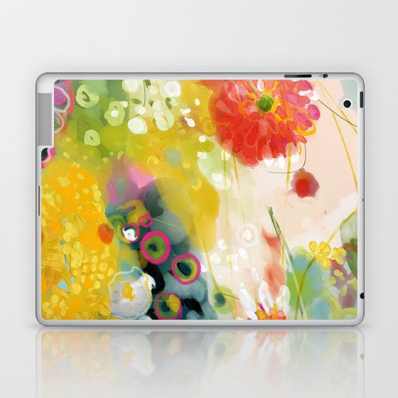 abstract floral art in yellow green and rose magenta colors Laptop & iPad Skin