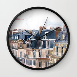 Roofs of Paris Wall Clock | Landscape, Illustration, Roofs, City, Architecture, Paris, Painting 