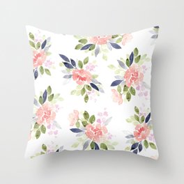 Peach & Nvy Watercolor Flowers Throw Pillow