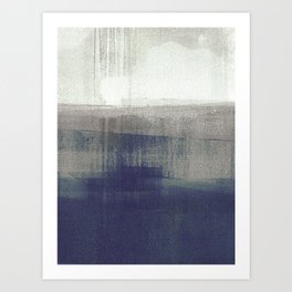 Navy Blue and Grey Minimalist Abstract Landscape Art Print
