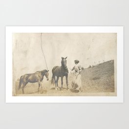 Woman and Two Horses Art Print