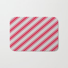 [ Thumbnail: Light Grey & Crimson Colored Striped Pattern Bath Mat ]