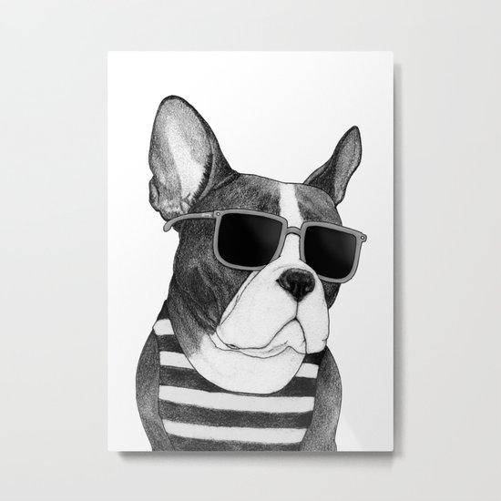 Frenchie Summer Style b&w Metal Print
