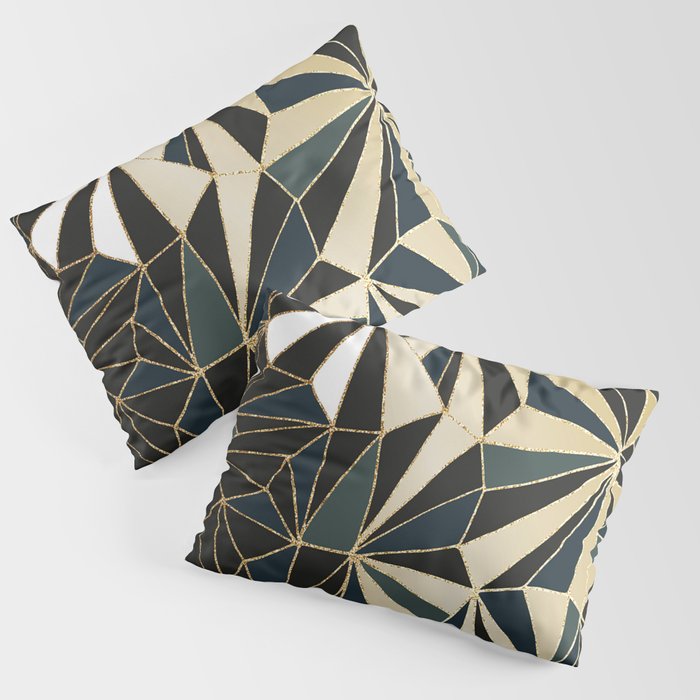 New Art Deco Geometric Pattern - Emerald green and Gold Pillow Sham