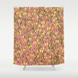 Small yellow flowers and branches on a pink background,pattern,handmade Shower Curtain