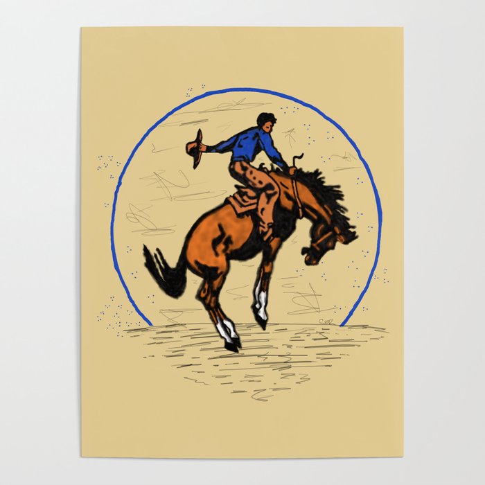 Full Moon Bronc & Cowboy Poster