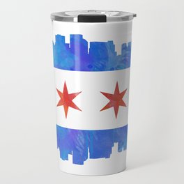 Chicago Flag Skyline Watercolor Travel Mug