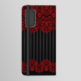Beautiful Red Damask Lace and Black Stripes Android Wallet Case