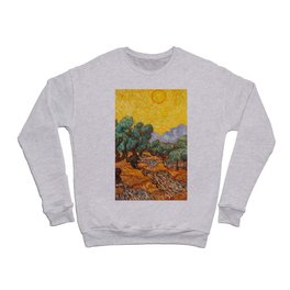 Bright Mid-Day Yellow Sun over Olive Tree grove landscape painting by Vincent Van Gogh Crewneck Sweatshirt