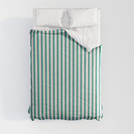 [ Thumbnail: Aquamarine, Dark Cyan, Light Pink, and White Colored Striped Pattern Comforter ]