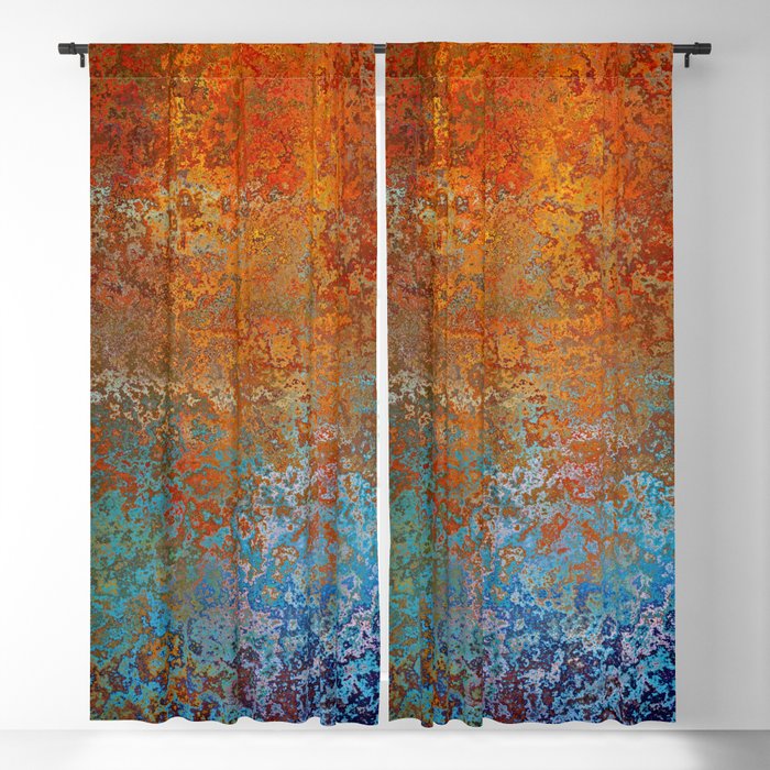 Vintage Rust, Terracotta and Blue Blackout Curtain by Megan Morris
