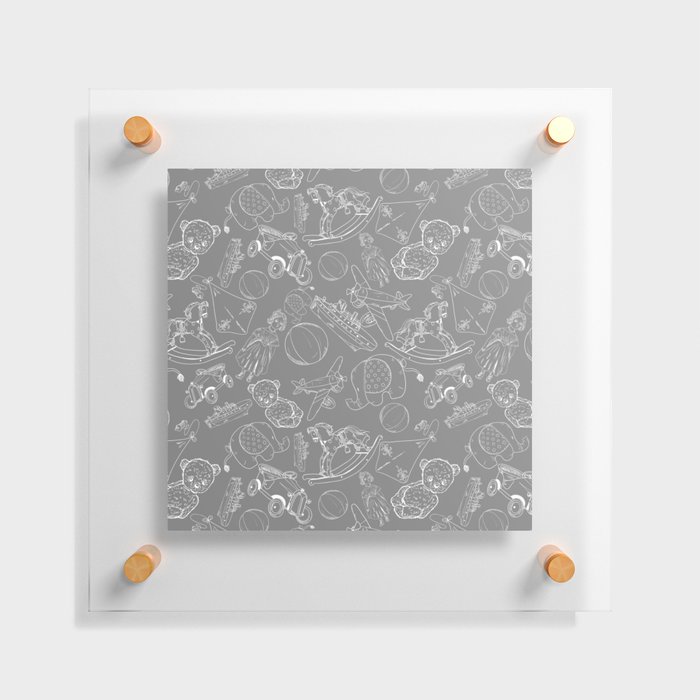 Grey and White Toys Outline Pattern Floating Acrylic Print