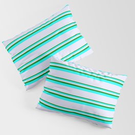 [ Thumbnail: Green, Aqua & Lavender Colored Pattern of Stripes Pillow Sham ]