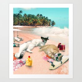 Funny Cat Beach Art Print