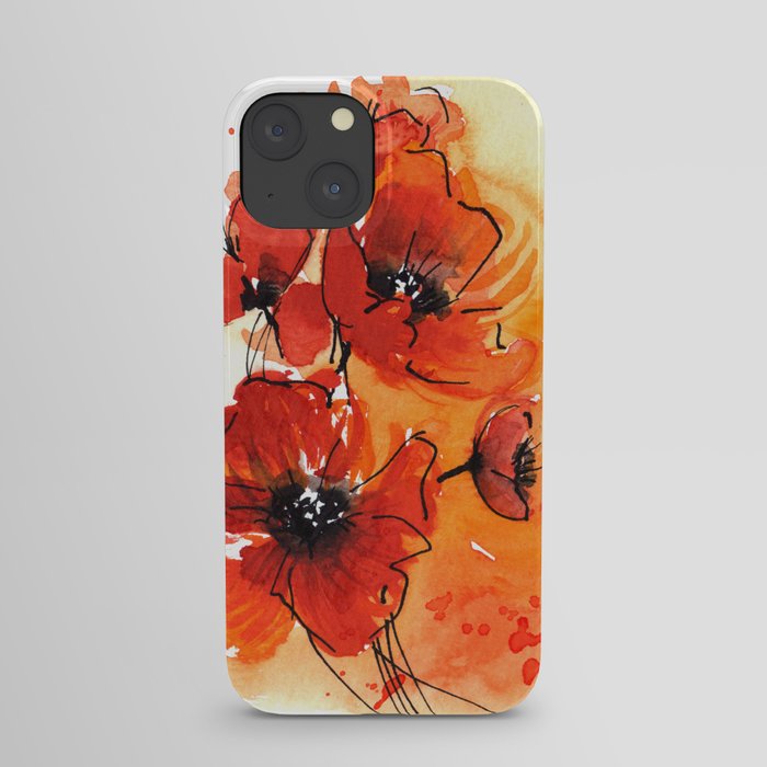 Red Poppy Flowers Watercolor Painting iPhone Case