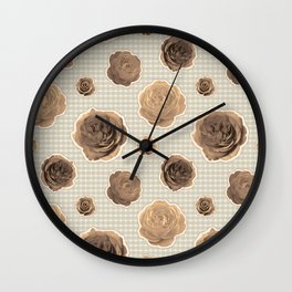 Sepia Roses on Gingham Wall Clock