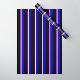 [ Thumbnail: Fuchsia, White, Blue, and Black Colored Lines Pattern Wrapping Paper ]
