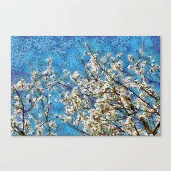 Blossom and Blue Sky In Monet Style Canvas Print