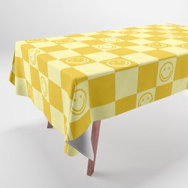 Cute Smiley Faces on Checkerboard \\ Sunshine Color Palette Tablecloth