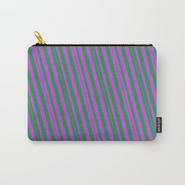 [ Thumbnail: Sea Green and Orchid Colored Stripes/Lines Pattern Carry-All Pouch ]