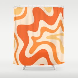 Retro Liquid Swirl Abstract Pattern Square Tangerine Orange Tones Shower Curtain