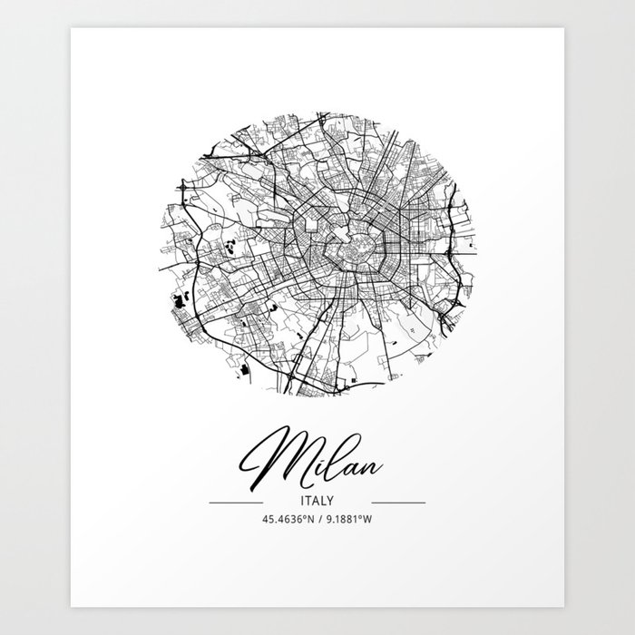 Milan map coordinates Art Print