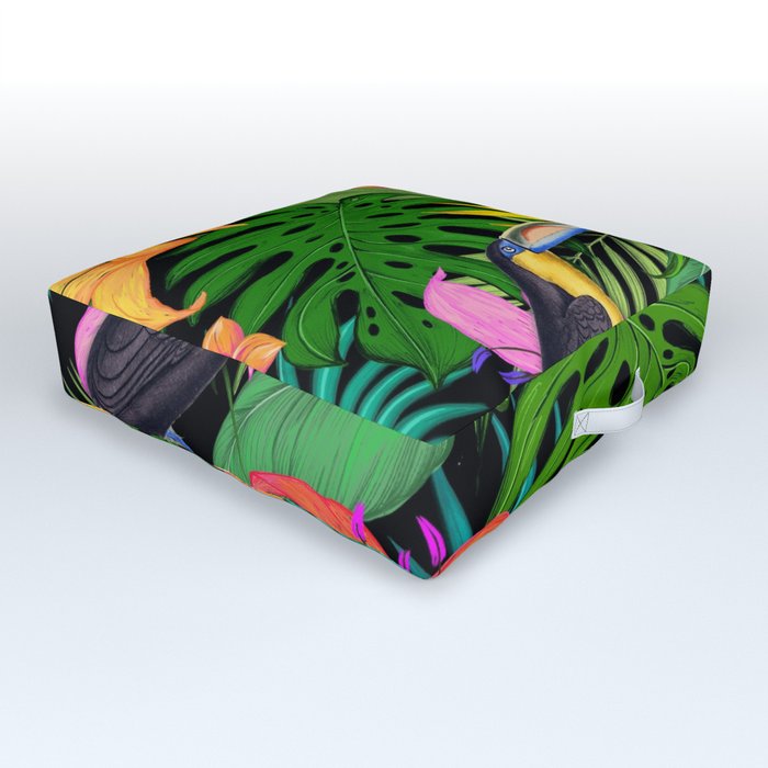 Toucan Hibiscus Floral Colorful Pattern Outdoor Floor Cushion