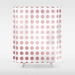 Simply Polka Dots in Rose Gold Sunset and White Shower Curtain