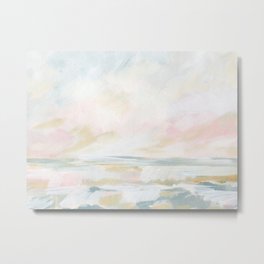 Golden Hour - Pastel Seascape Metal Print | Acrylic, Marine, Pinkclouds, Babygirl, Sunrise, Nature, Surf, Sand, Clouds, Sky 