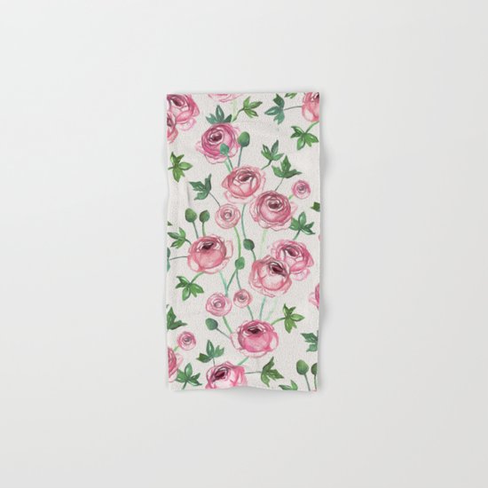 Painted Pink Ranunculus Pattern Hand & Bath Towel