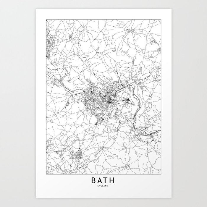 Bath White Map Art Print