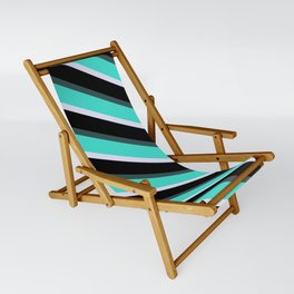 [ Thumbnail: Dark Slate Gray, Turquoise, Lavender, and Black Colored Lined Pattern Sling Chair ]