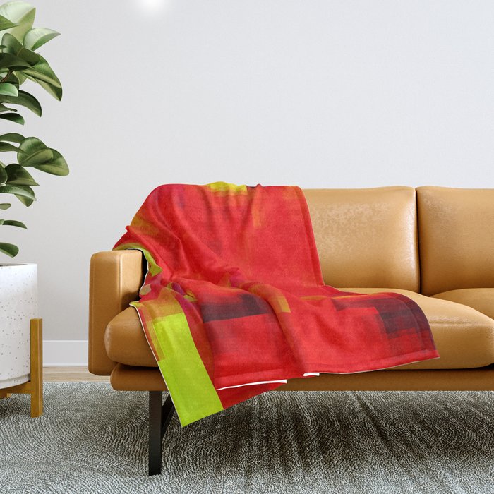 geometric pixel square pattern abstract background in red yellow Throw Blanket