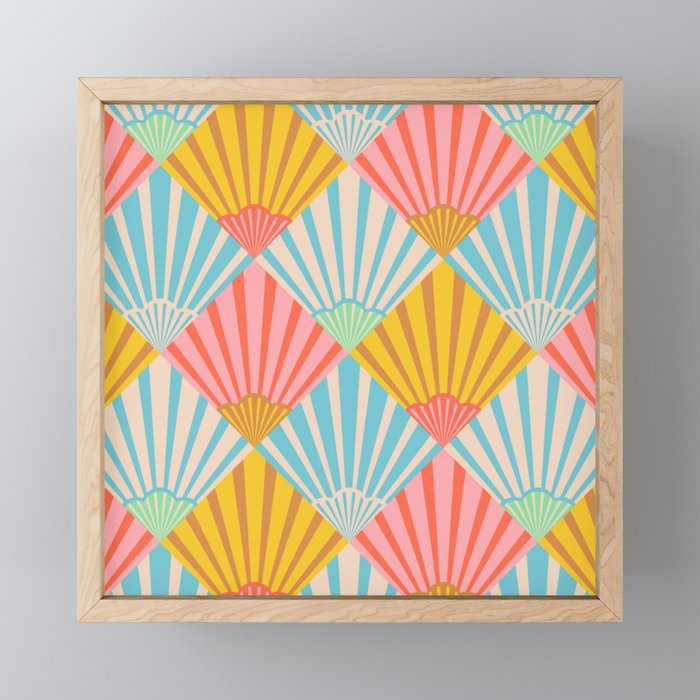 SUNRISE MOD DECO PATTERN in Mod Colours Pink Yellow Blue White Red Framed Mini Art Print