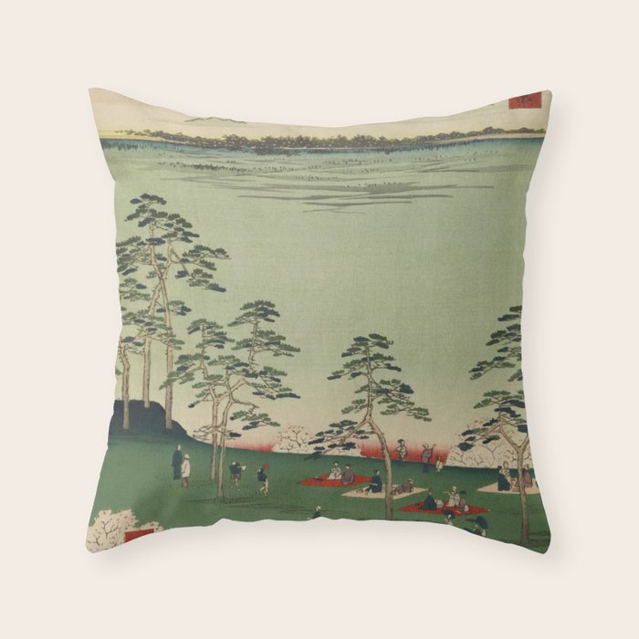 Spring Trees Mountain Ukiyoe Japanese Art Throw Pillow by