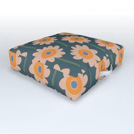 Retro Flowers Outdoor Floor Cushion | Pattern, Pink, Drawing, Retro, Cute, Repeatpattern, Seventies, Digital, Design, Orange 