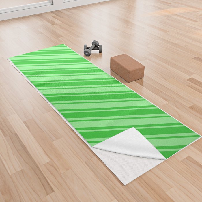 Green and Lime Green Colored Lined/Striped Pattern Yoga Towel