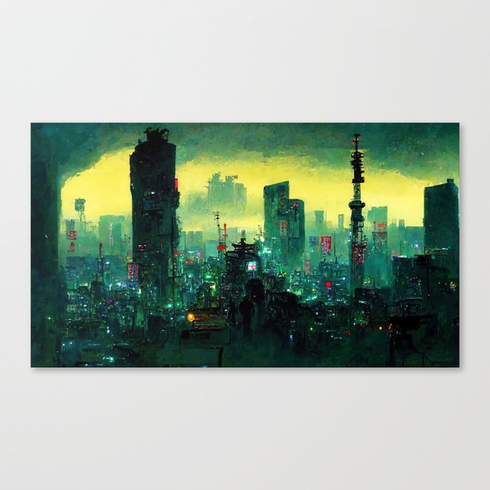 Tokyo Cyberpunk Cityscape at Night Canvas Print