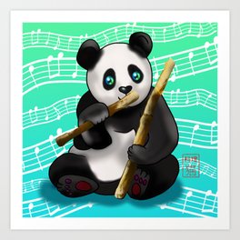 Cute panda with bamboo stalks on a musical green background Art Print | Panda, Bamboo, Pandas, Painting, Asianart, Cuteanimals, Bears, Cartoon, Japaneseart, Kawaii 
