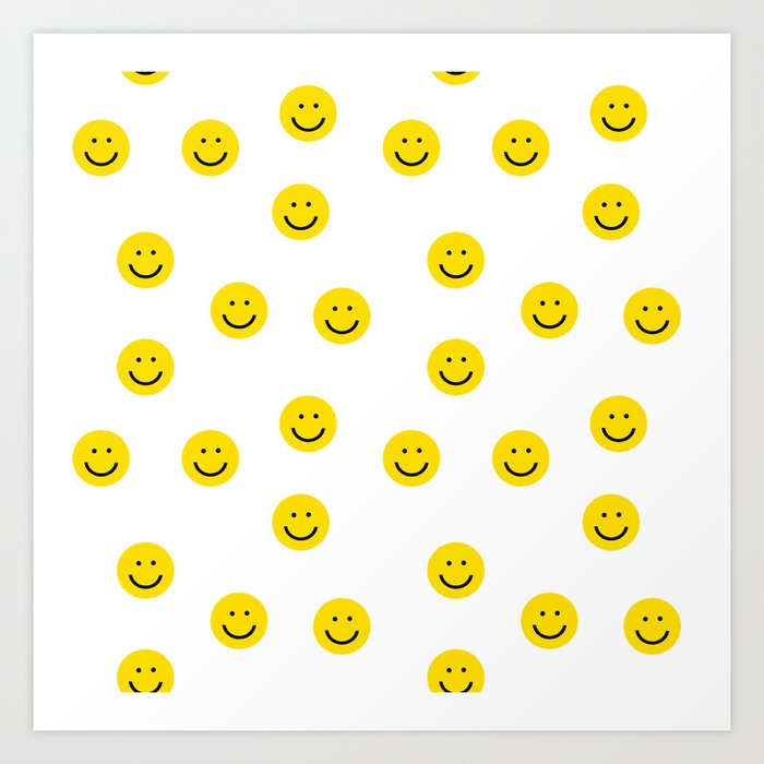 Smiley faces white yellow happy simple smiley pattern smile face kids nursery boys girls decor Art Print