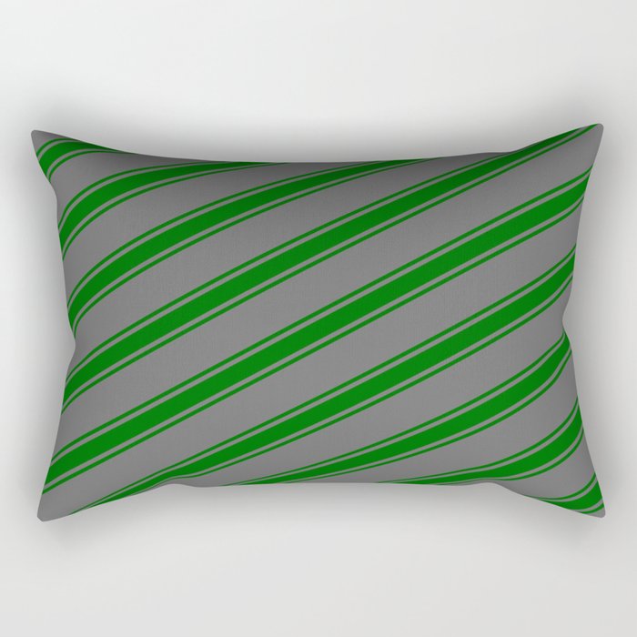 Dim Grey and Dark Green Colored Stripes Pattern Rectangular Pillow