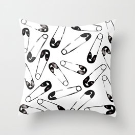 Safety pins black and white watercolor pattern Throw Pillow