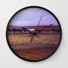 herd of horses in rose tinted aesthetic wildlife art abstract nature photography Wall Clock