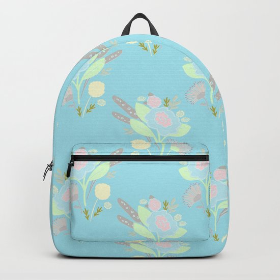 Cute Turquoise Pastel Doodle Flower Pattern Backpack