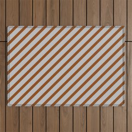 [ Thumbnail: Grey and Brown Colored Stripes/Lines Pattern Outdoor Rug ]