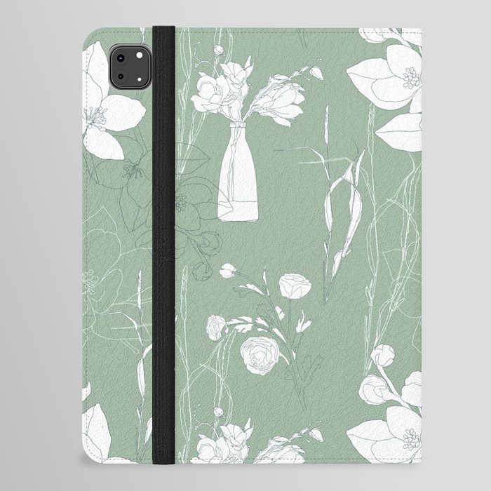 Flowers pattern with leafs in pastel color line art. iPad Folio Case