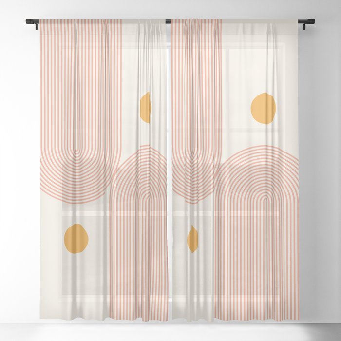 Abstraction_SUN_DOUBLE_LINE_POP_ART_Minimalism_001C Sheer Curtain